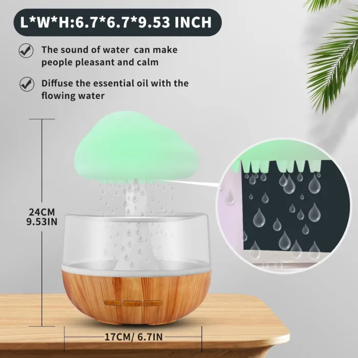 Raining Cloud Night Light Aromatherapy Essential Oil Diffuser Micro Humidifier Desk Fountain Bedside Sleeping Relaxing Mood Water Drop - Image 2