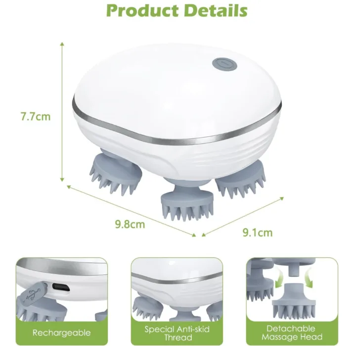 Scalp Massager, Rechargeable Electric Head Kneading Massager, 3 Speed Modes, Handheld Portable Head Scratcher Massage Machine for Hair Growth, Deep Clean & Stress Relax - Image 4