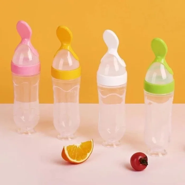 Baby Silicone Squeeze Feeding Bottle with Spoon - Image 2