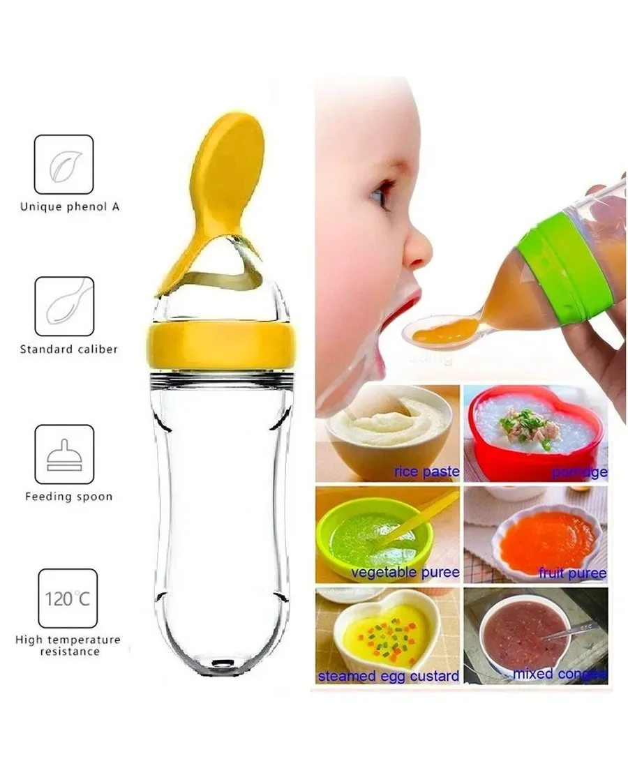 2026/01/1001361727.webp Baby Silicone Squeeze Feeding Bottle with Spoon - Image 1