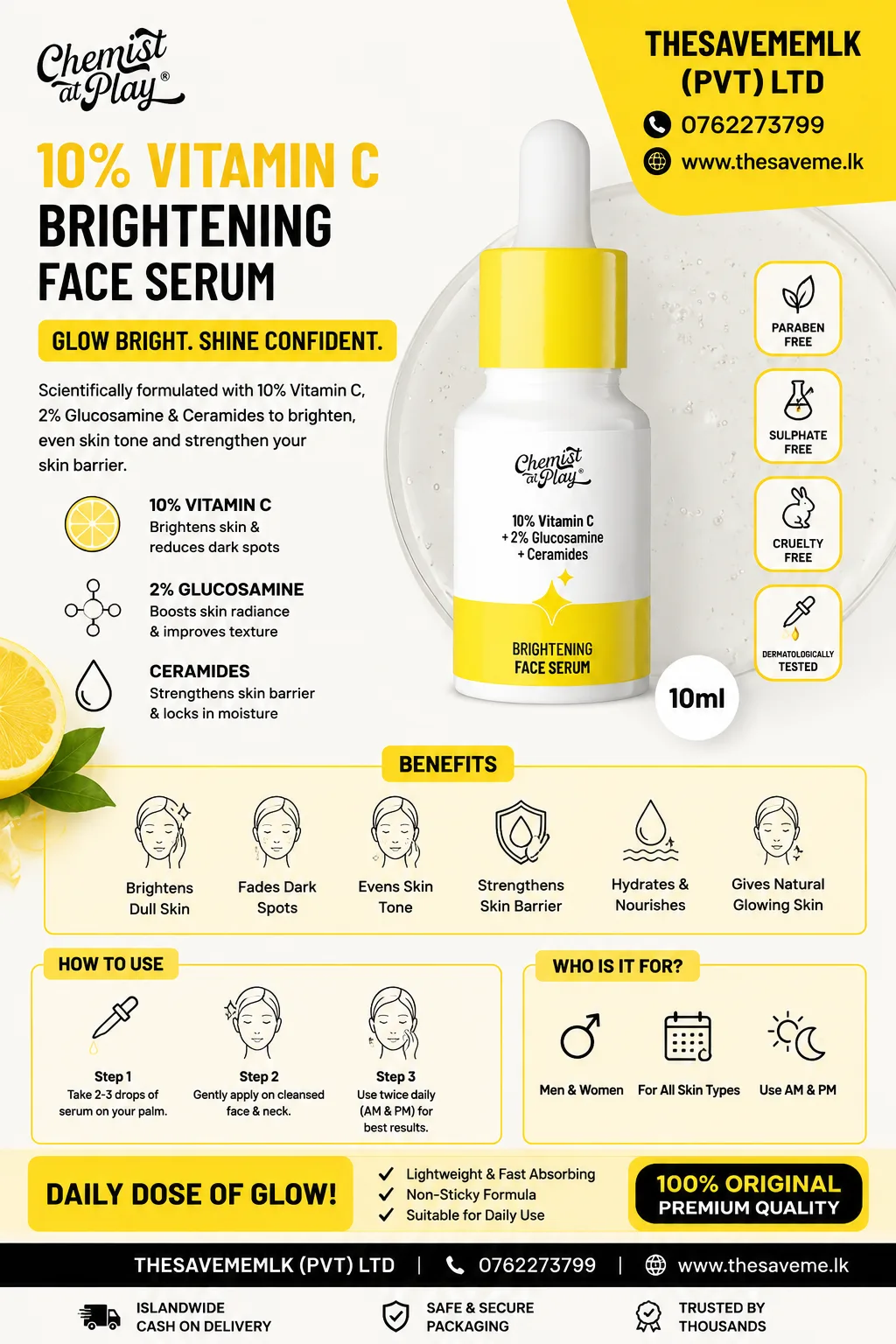 2026/08/1002288614.webp Chemist At Play 10% Vitamin C Face Serum 10ml | Brightening & Dark Spot Treatment - Image 1